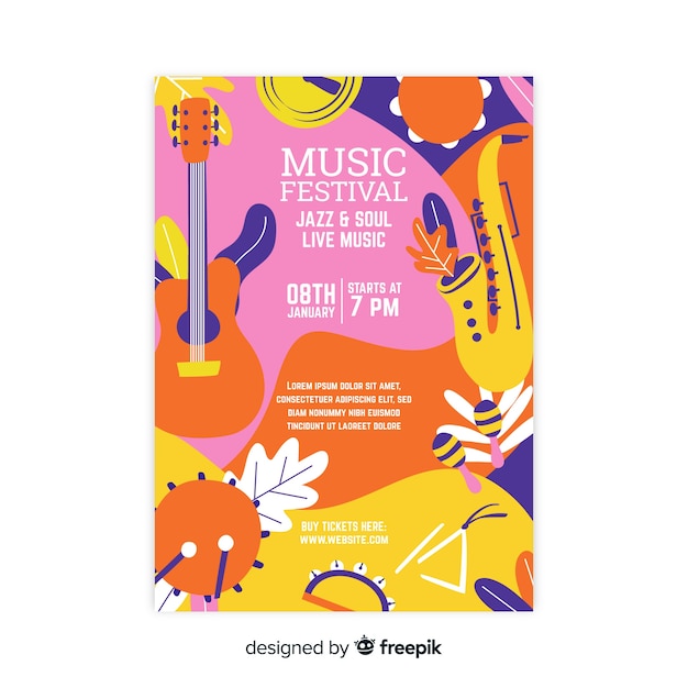 Free vector hand drawn music festival poster template