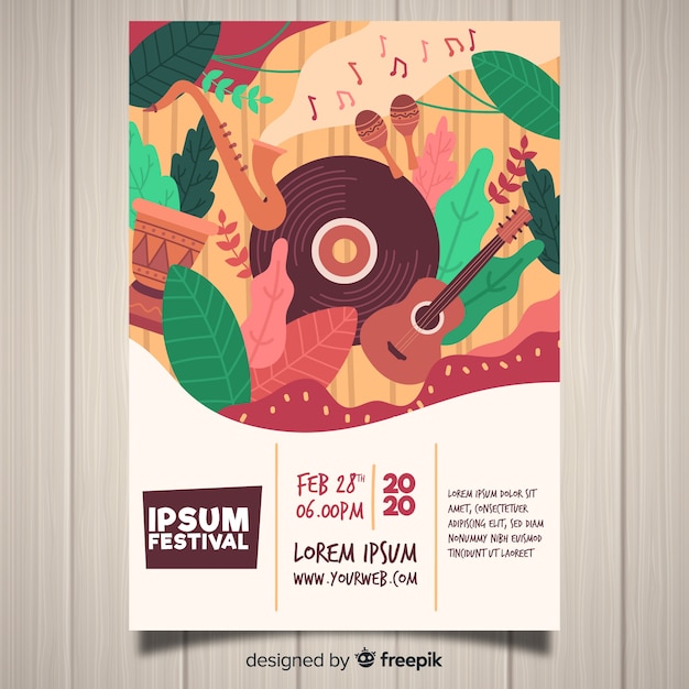 Free vector hand drawn music festival poster template