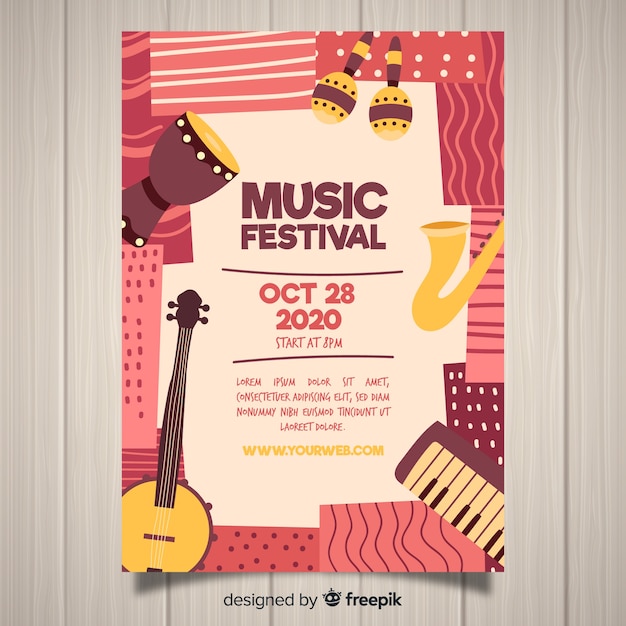 Free vector hand drawn music festival poster template