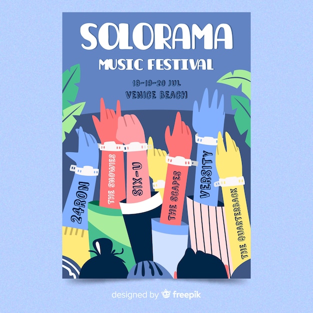 Free vector hand drawn music festival poster template