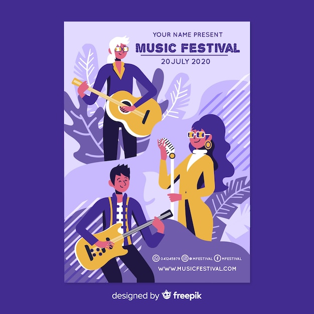 Hand drawn music festival poster template