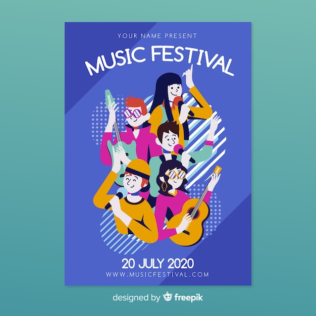 Нарисованный рукой шаблон плаката музыкального фестиваля