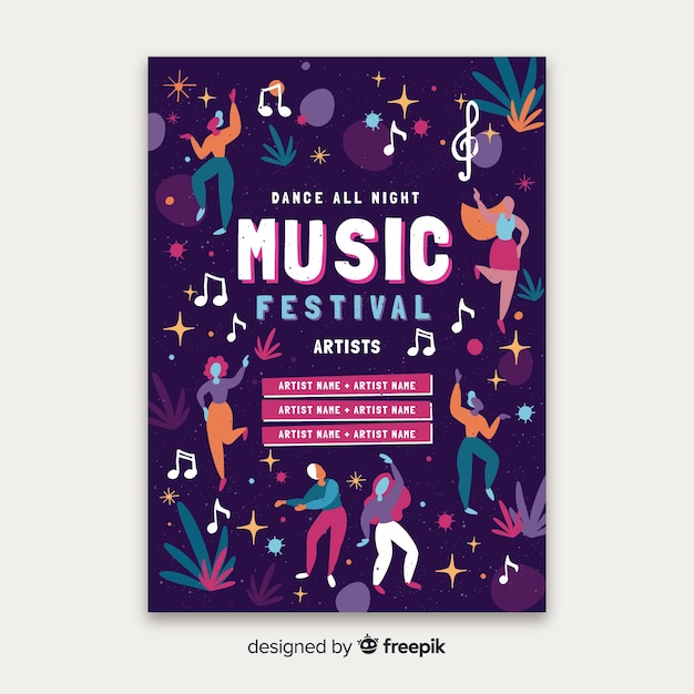 Free vector hand drawn music festival poster template