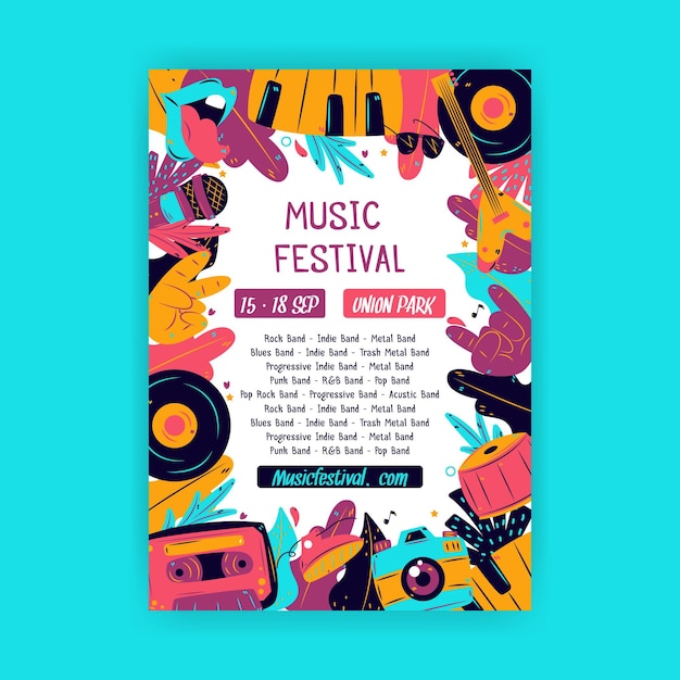 Free vector hand drawn music festival poster template