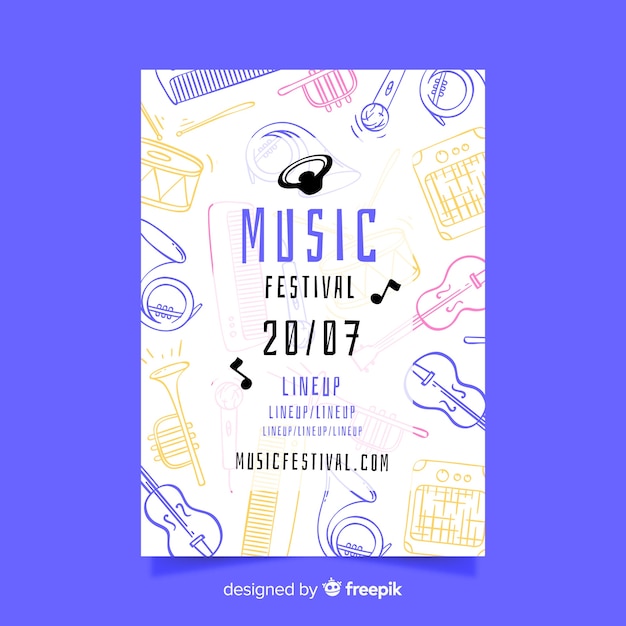 Free vector hand drawn music festival poster