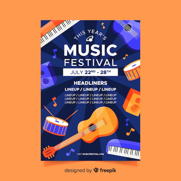 Free vector hand drawn music festival poster