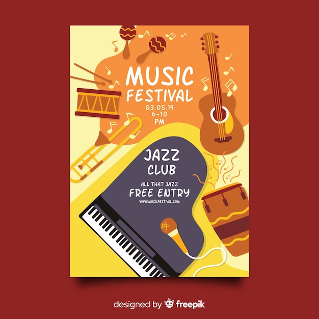 Free vector hand drawn music festival poster