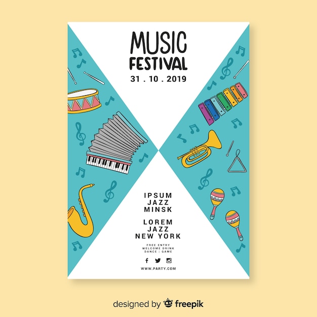 Free vector hand drawn music festival poster