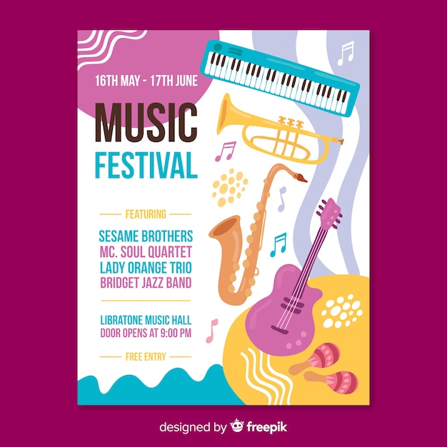 Нарисованный от руки плакат музыкального фестиваля