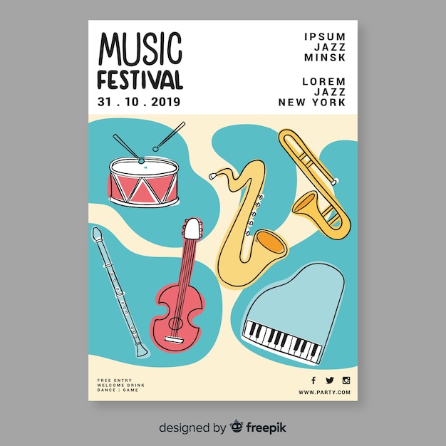 Free vector hand drawn music festival poster