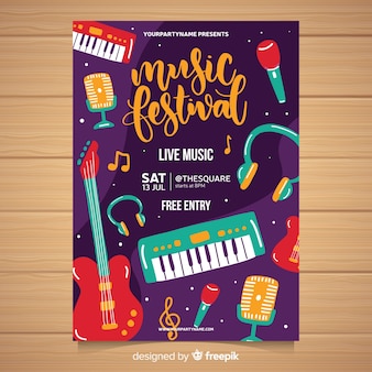 Нарисованный от руки плакат музыкального фестиваля
