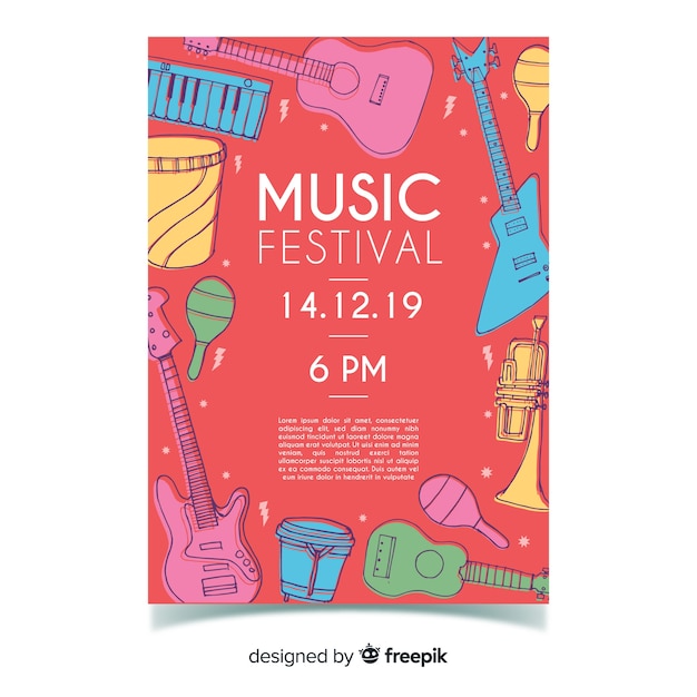 Free vector hand drawn music festival poster