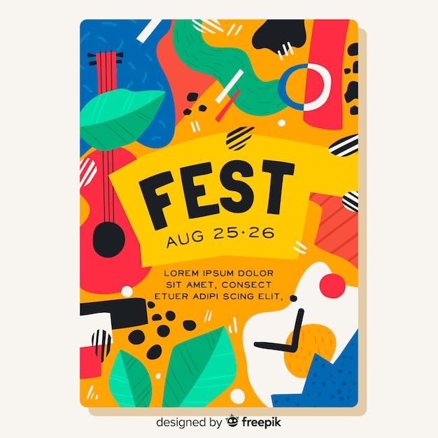 Бесплатное векторное изображение Нарисованный от руки плакат музыкального фестиваля