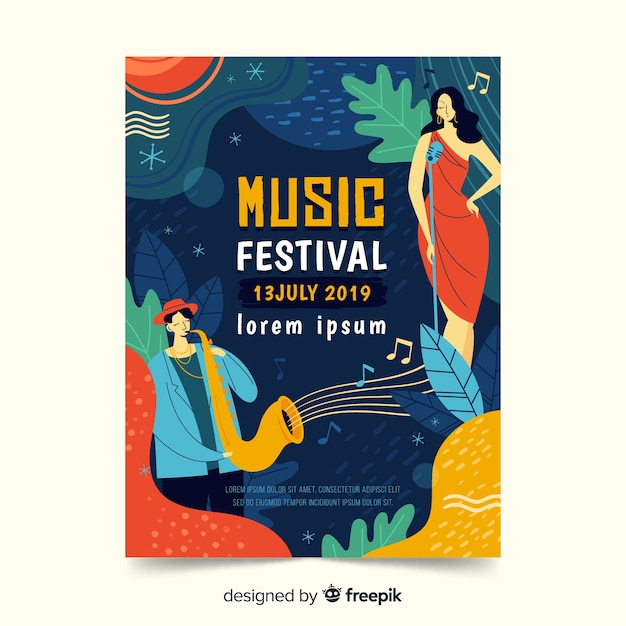 Free vector hand drawn music festival poster