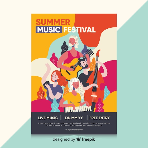 Vettore gratuito manifesto del festival musicale disegnato a mano