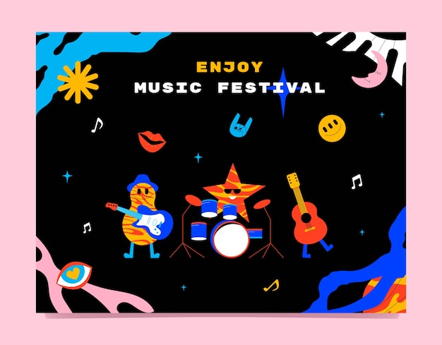 Бесплатное векторное изображение Ручной обращается шаблон музыкального фестиваля