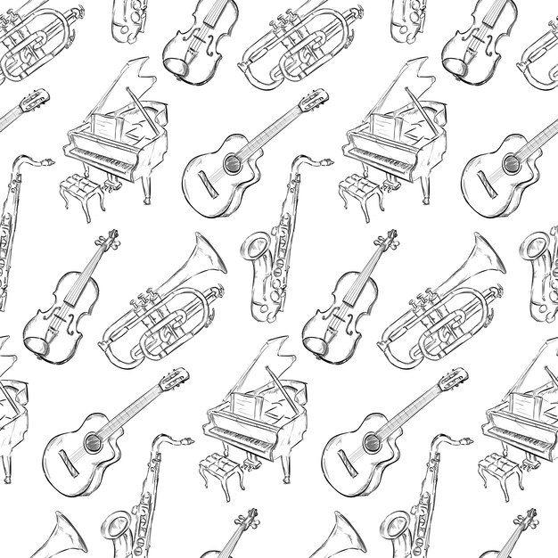 Hand drawn music instrument pattern background