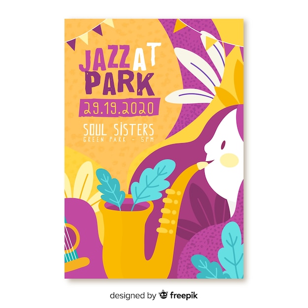 Hand drawn music jazz at park festival poster 