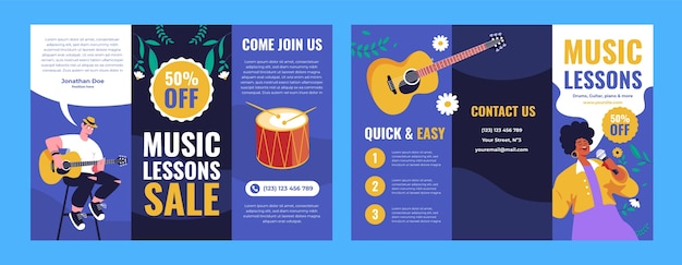 Hand drawn music school brochure template