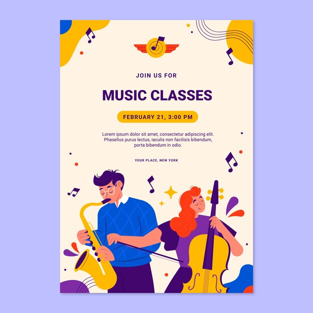 Hand drawn music school invitation template