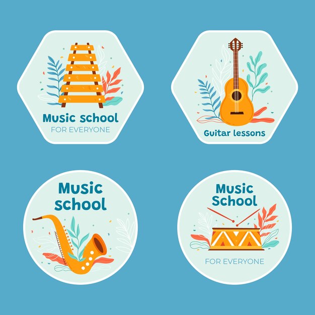 Hand drawn music school labels template