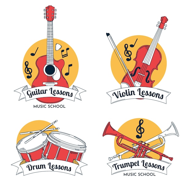 Free vector hand drawn music school labels