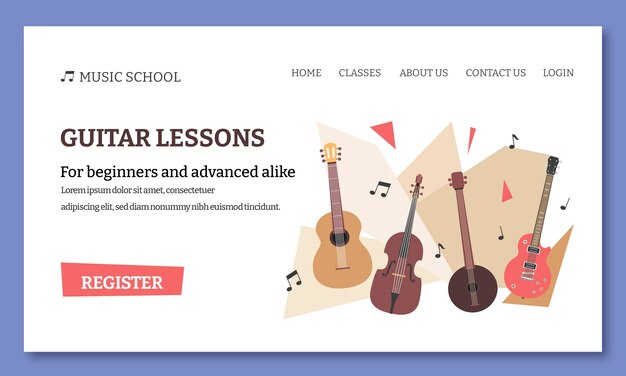 Hand drawn music school landing page template