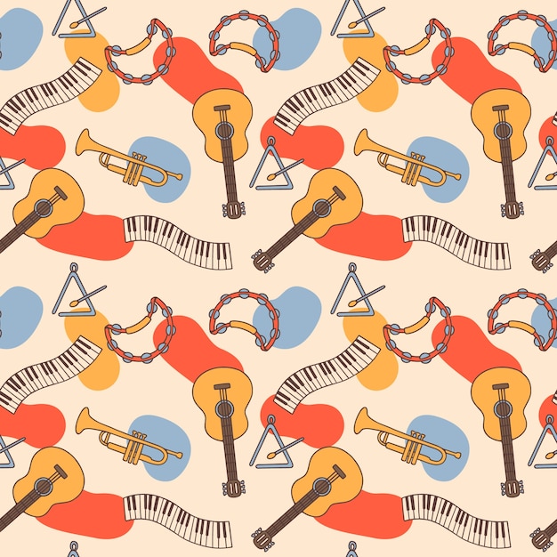 Free vector hand drawn music school pattern with instruments