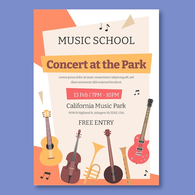 Free vector hand drawn music school poster template