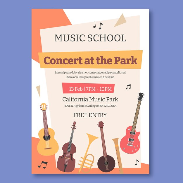 Hand drawn music school poster template