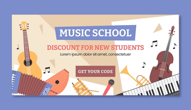 Hand drawn music school sale banner