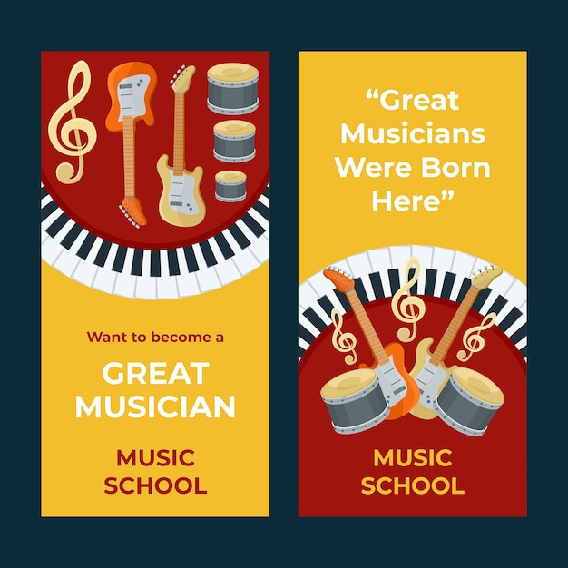 Free vector hand drawn music school vertical banner