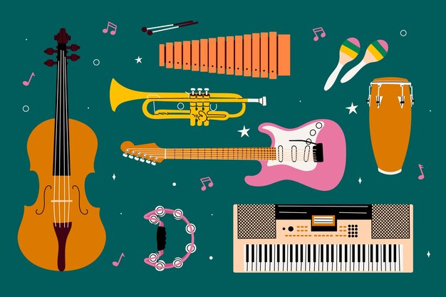 Hand drawn musical instruments set