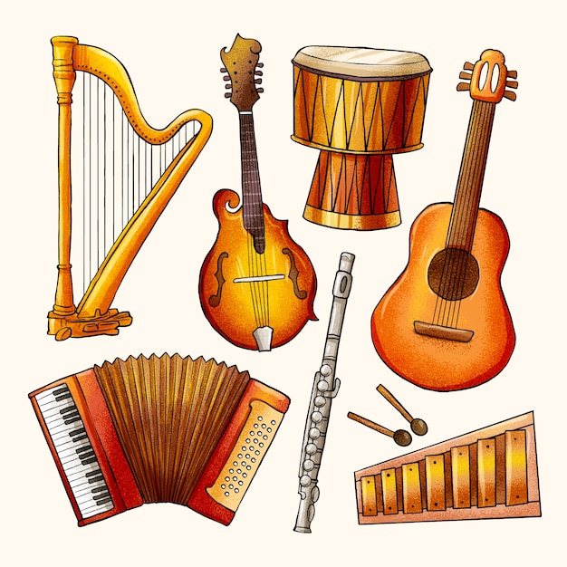 Hand drawn musical instruments