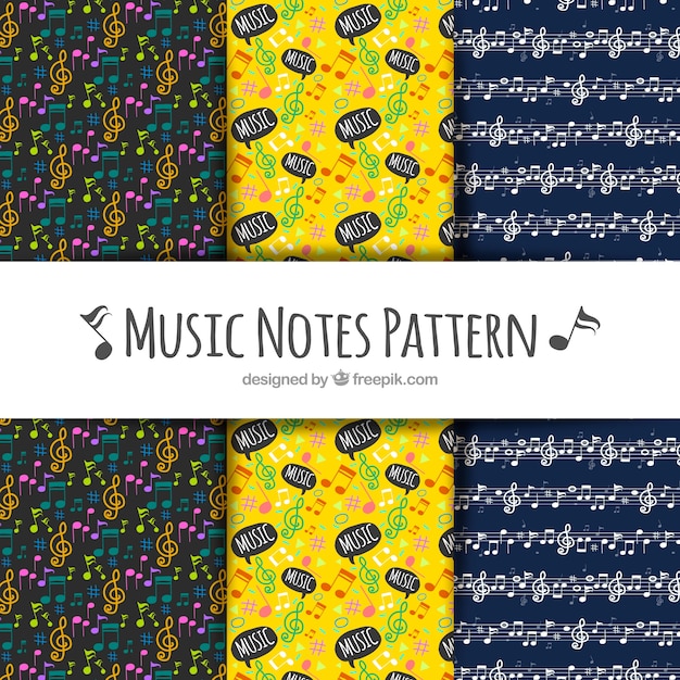 Free vector hand drawn musical notes patterns