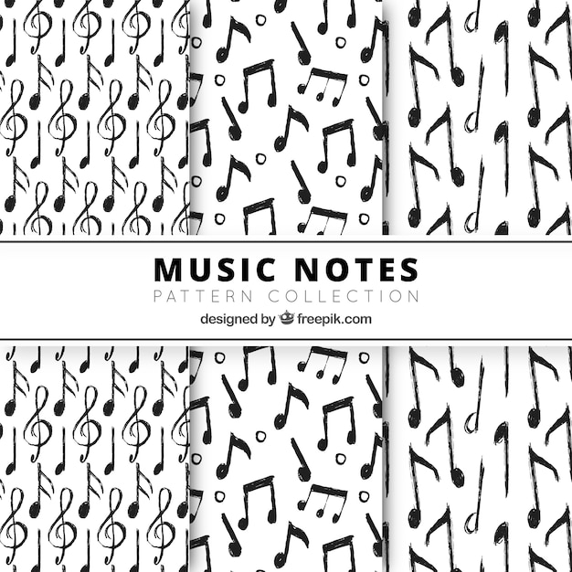 Hand drawn musical notes patterns