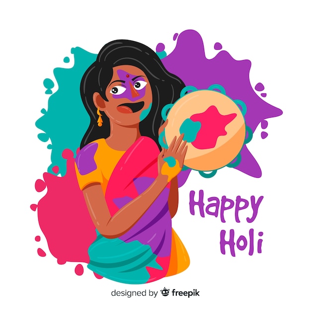 Hand drawn musician holi festival background