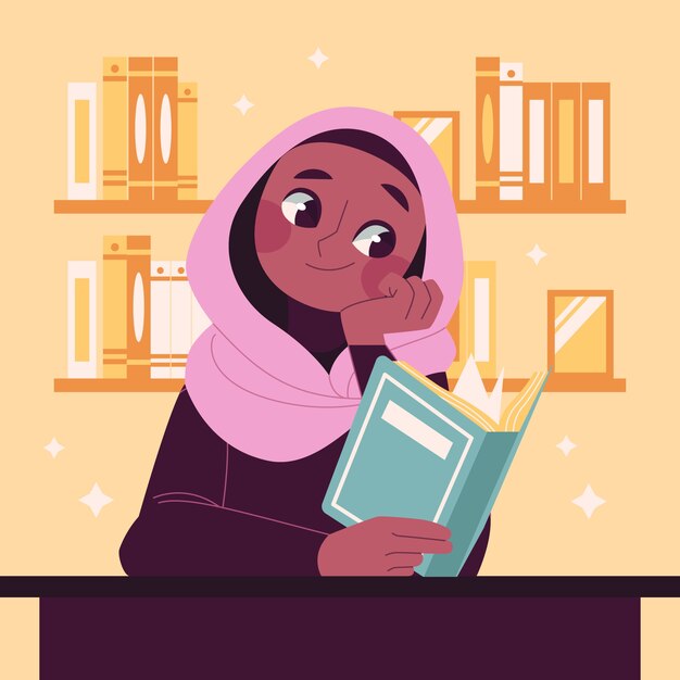 Hand drawn muslim girl cartoon illustration