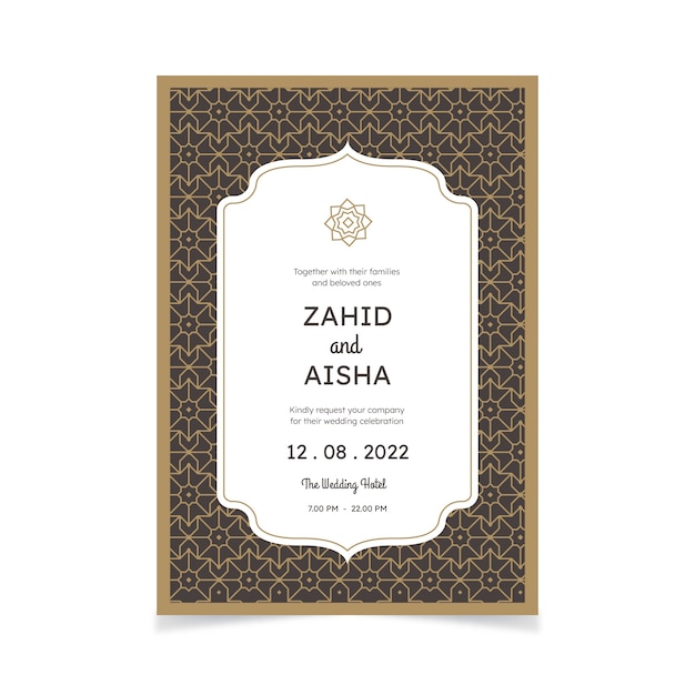 無料ベクター 手描きのイスラム教徒の結婚式の招待状