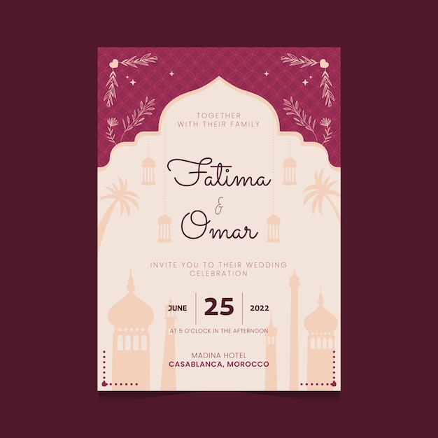 Free vector hand drawn muslim wedding invitation