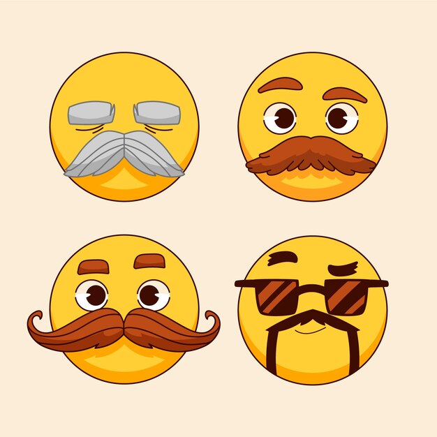 hand drawn mustache emoji illustration set