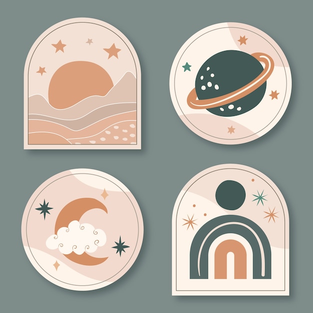 Free vector hand drawn muted colors label collection