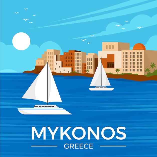 Vettore gratuito illustrazione di mykonos disegnata a mano