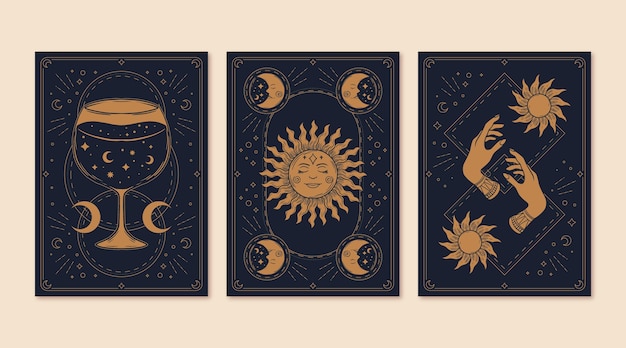 Free vector hand drawn mystical tarot card collection