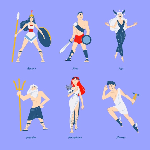 Бесплатное векторное изображение Коллекция персонажей рисованной мифологии