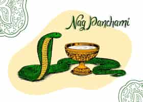 Vettore gratuito illustrazione disegnata a mano di nag panchami