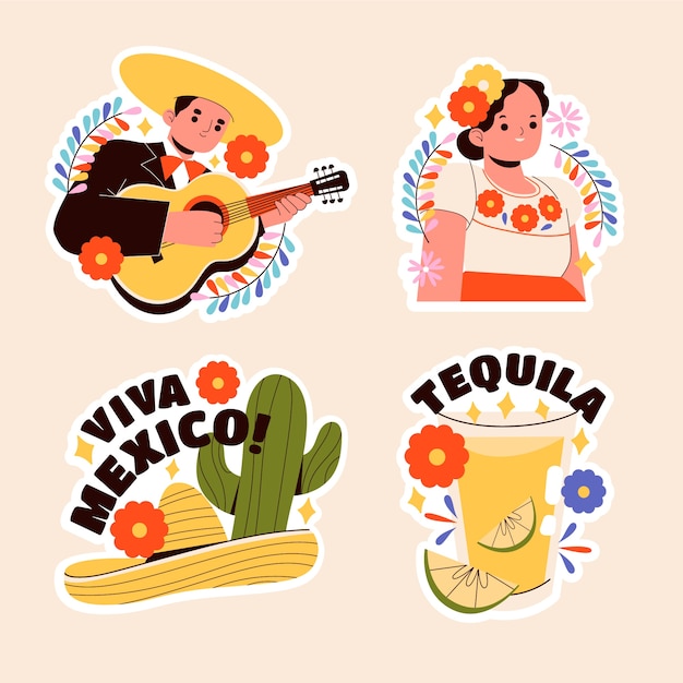 Hand drawn naive mexico stickers