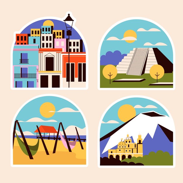 hand drawn naive mexico stickers