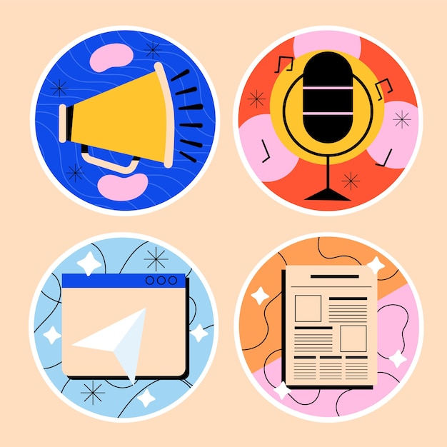 Hand drawn naive mobile app sticker set