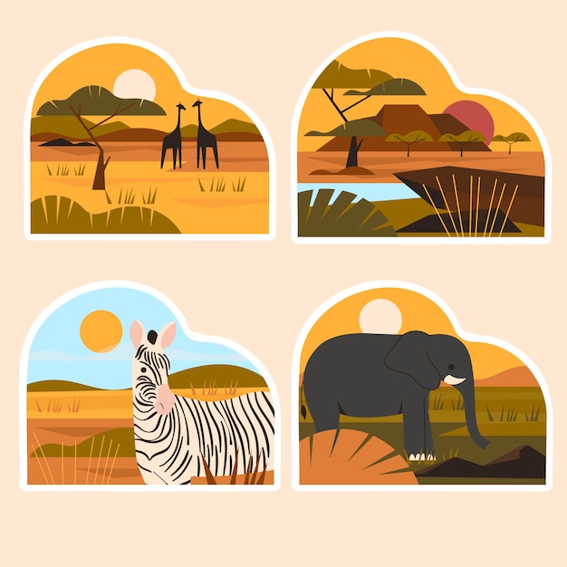 Free vector hand drawn naive savannah stickers